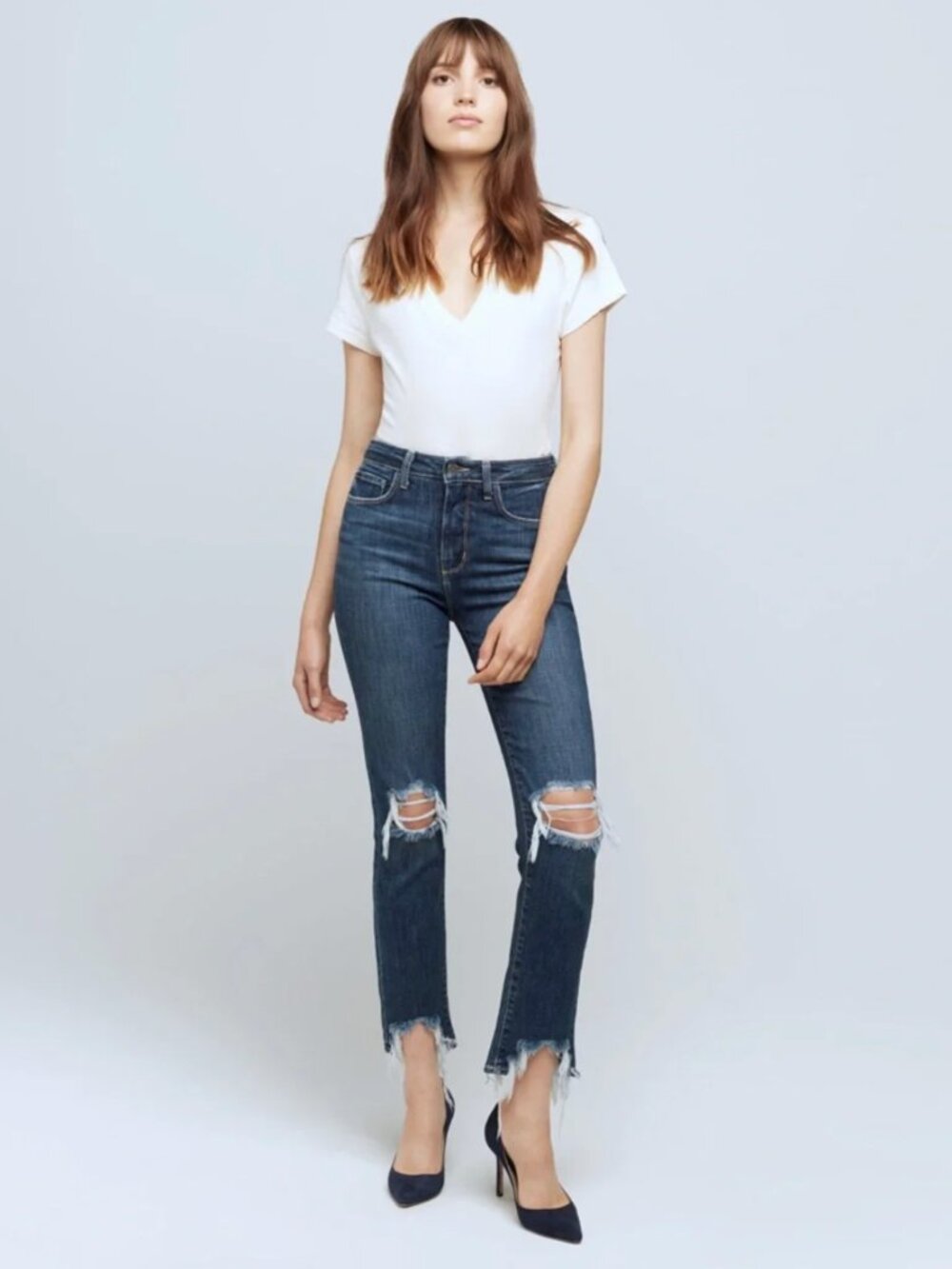 L'Agence High Line High Rise Distressed Skinny Jeans in Vintage Destruct Size 26